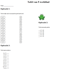 5 times table